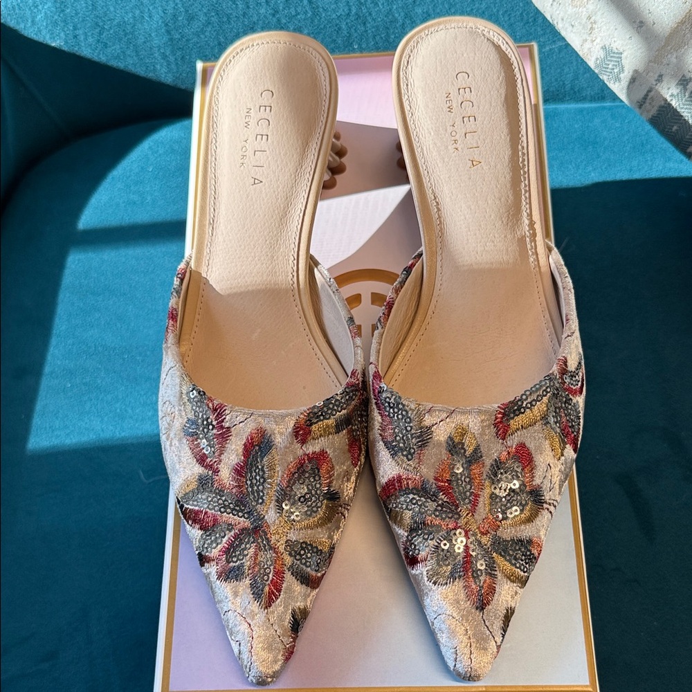 Cecelia New York Multicolor Embroidered Mules